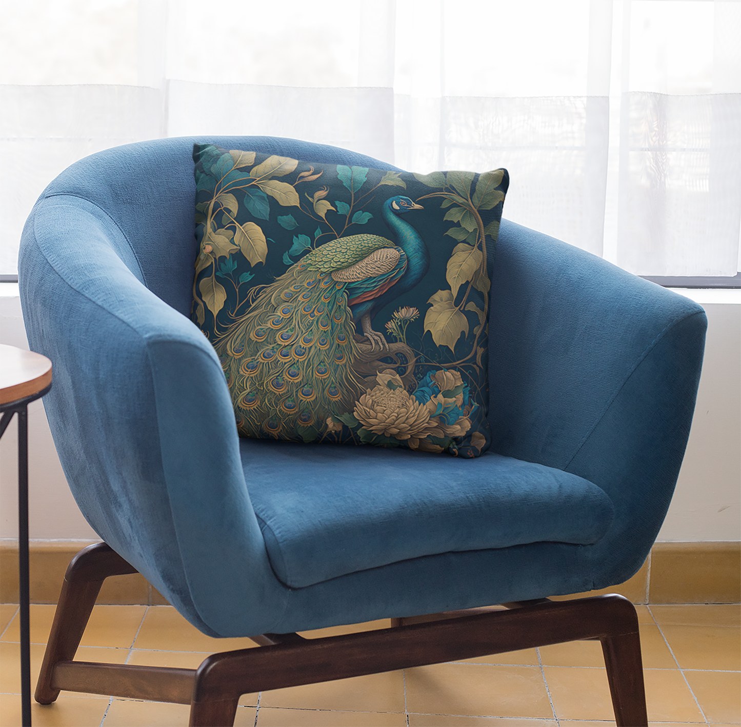 Peacock in the Forest Cushion