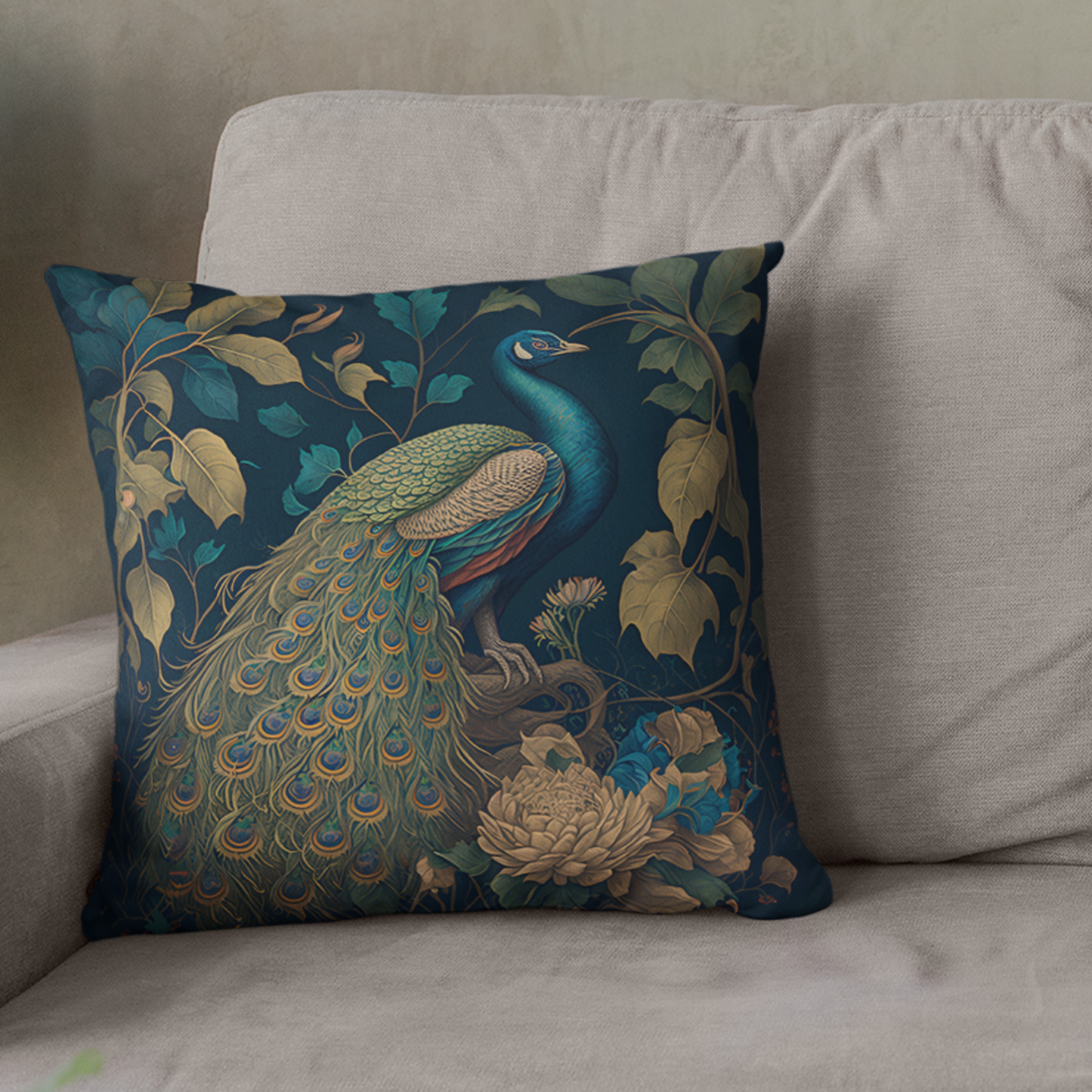 Peacock in the Forest Cushion