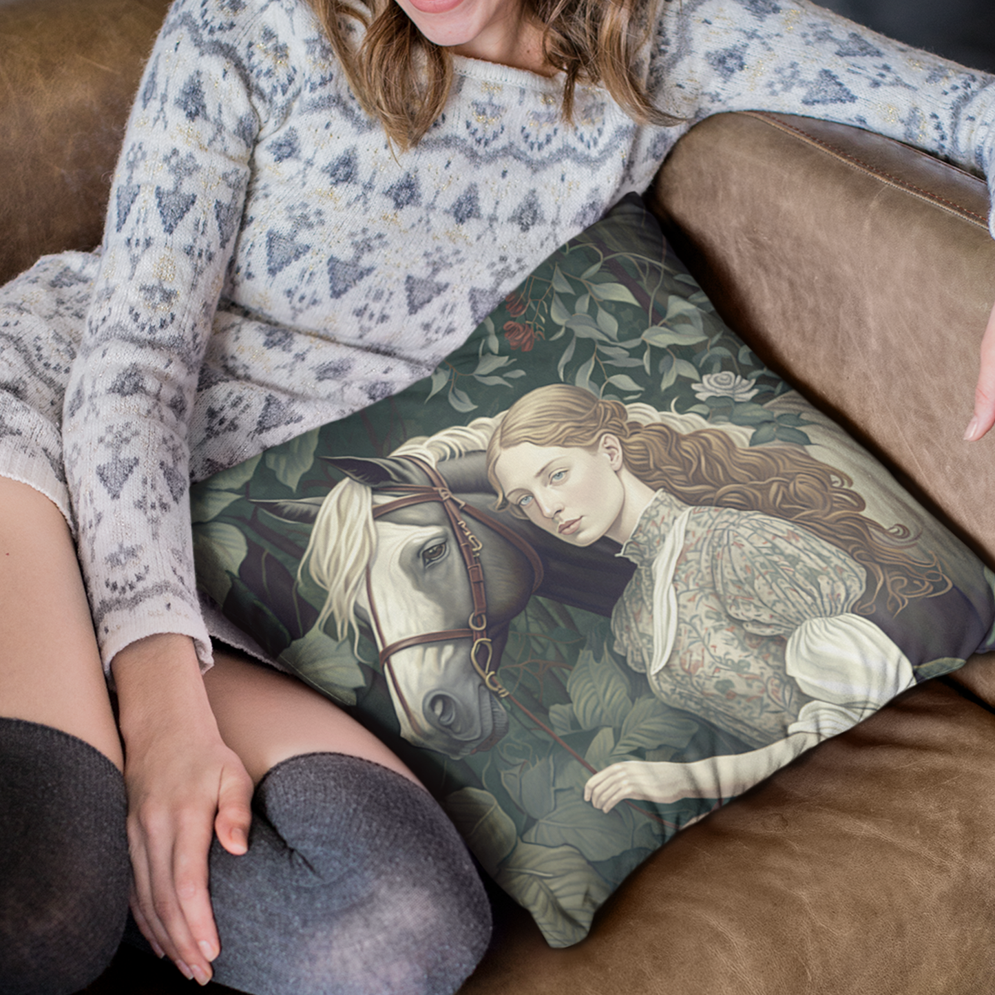 Victorian Girl and Horse Cushion