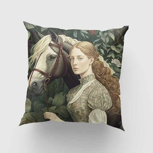 Victorian Girl and Horse Cushion