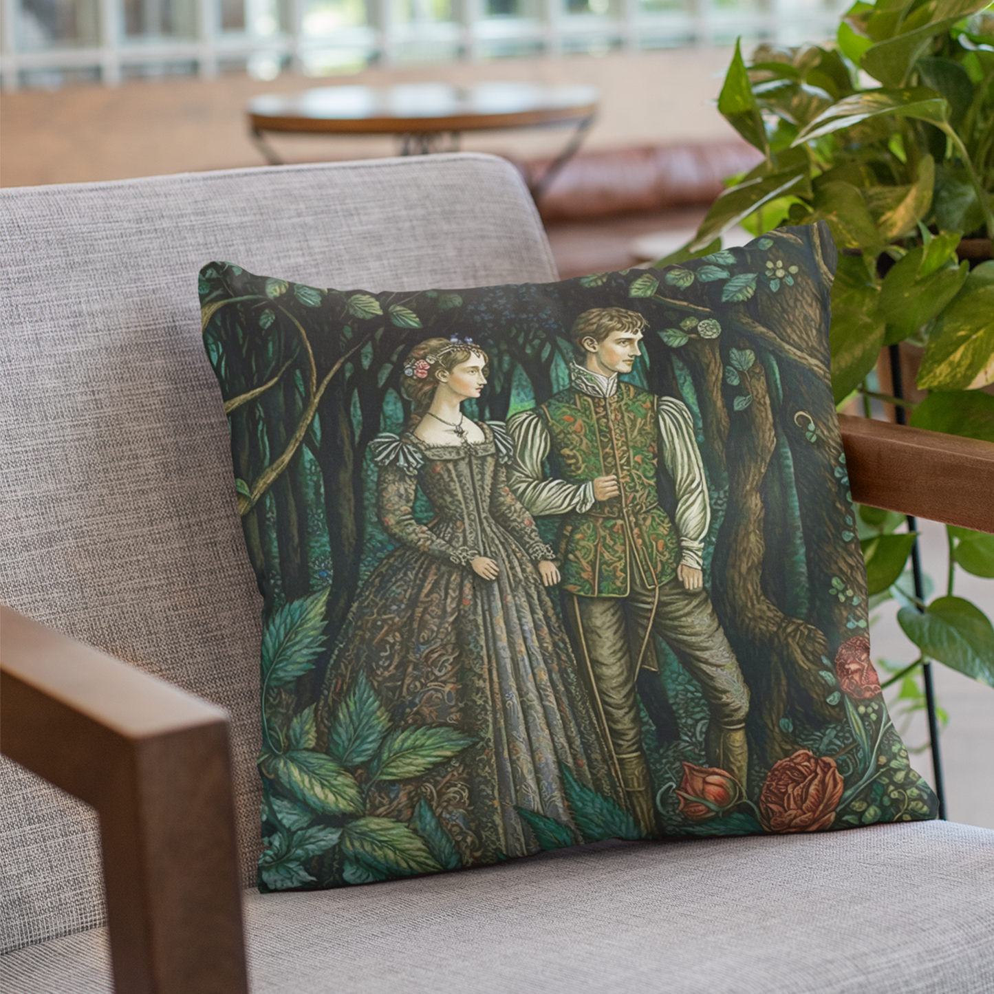 Victorian Couple in the Forest Cushion