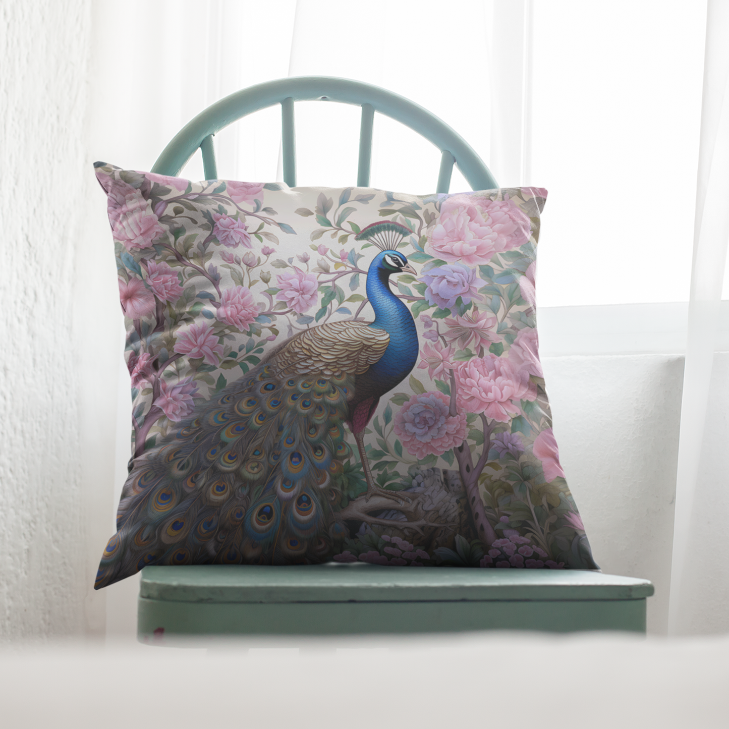 Peacock in the Rose Garden Cushion