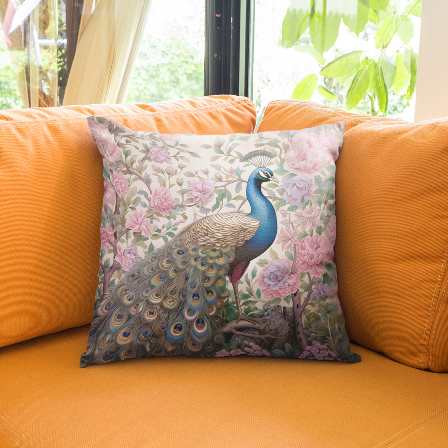 Peacock in the Rose Garden Cushion