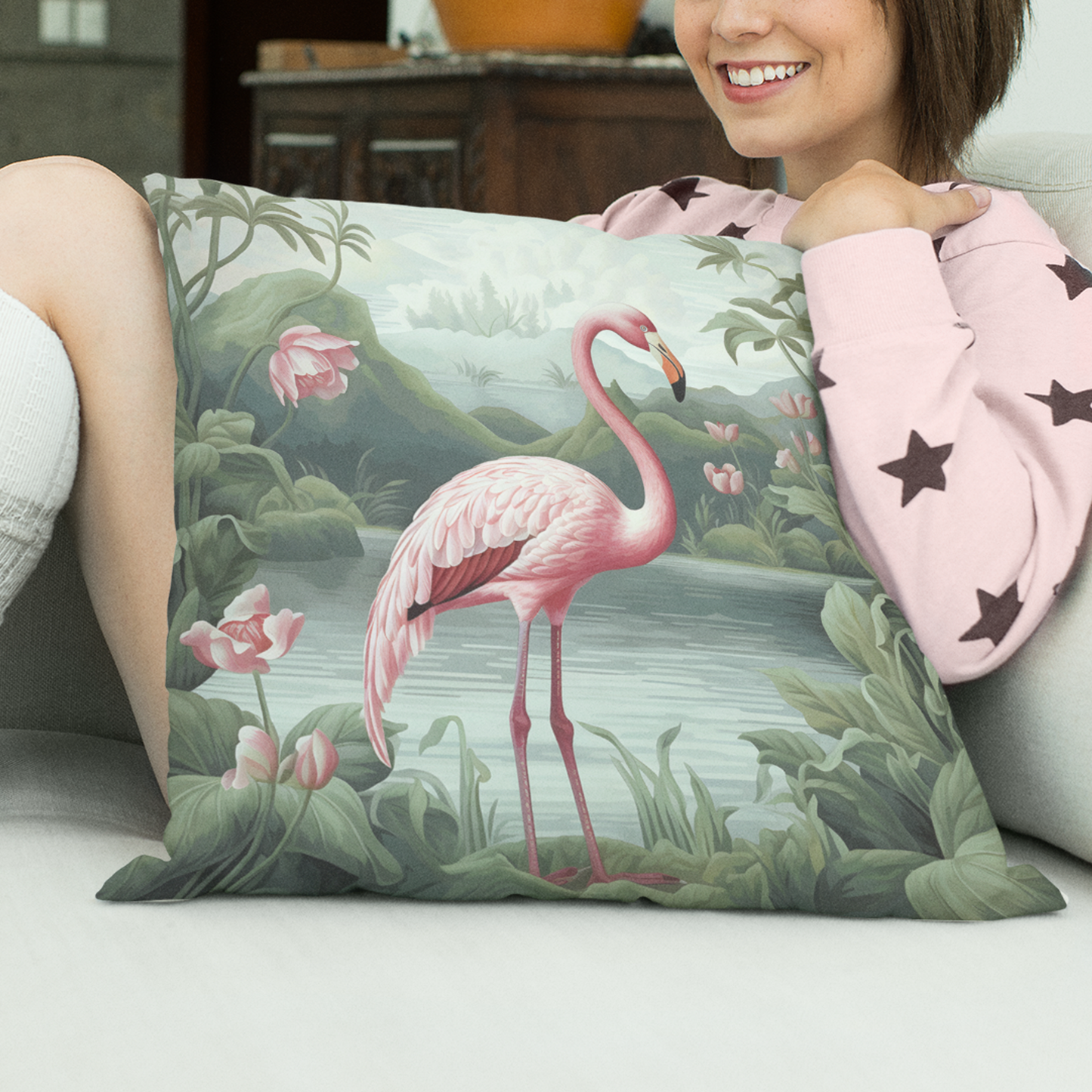 Flamingo in the Lake Cushion