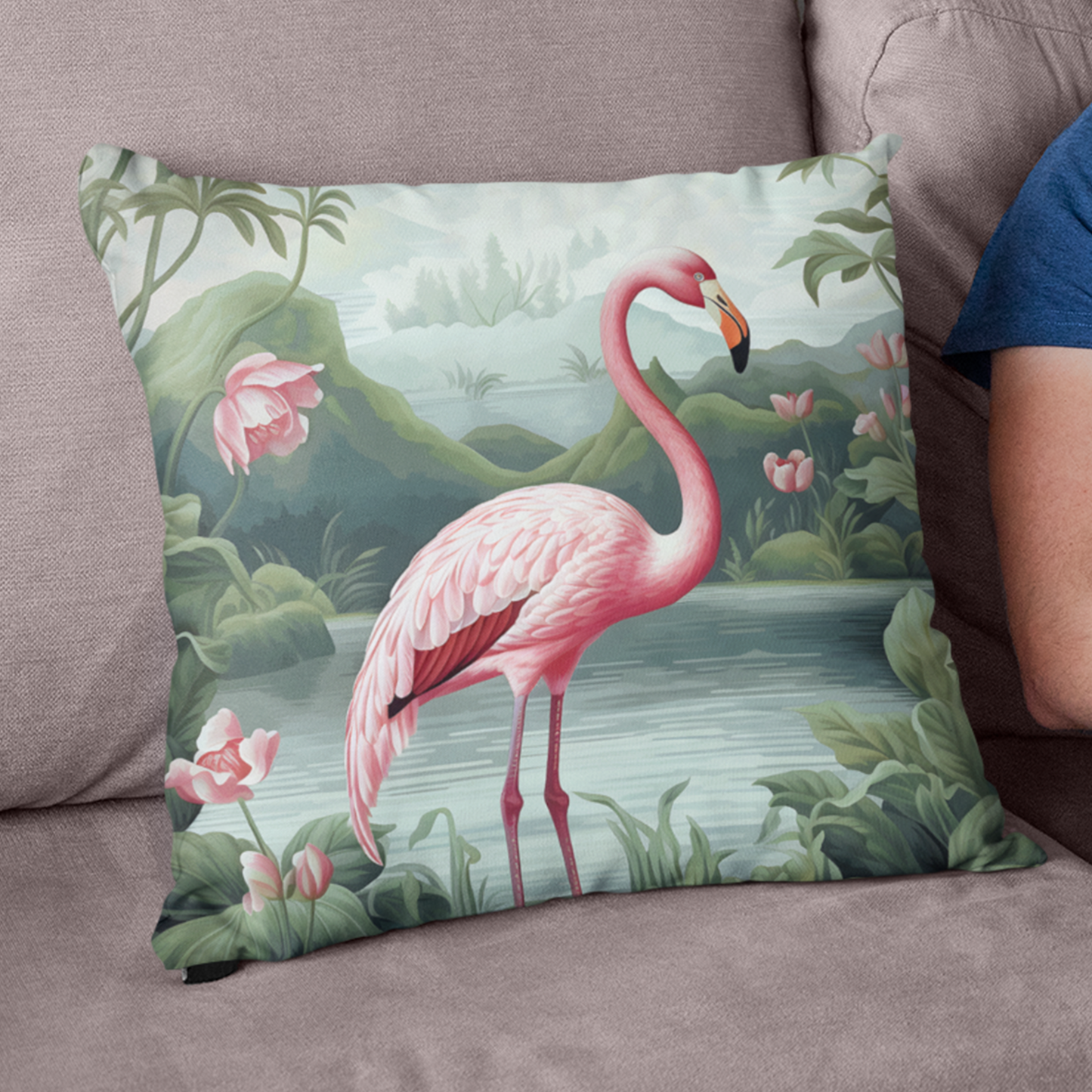 Flamingo in the Lake Cushion